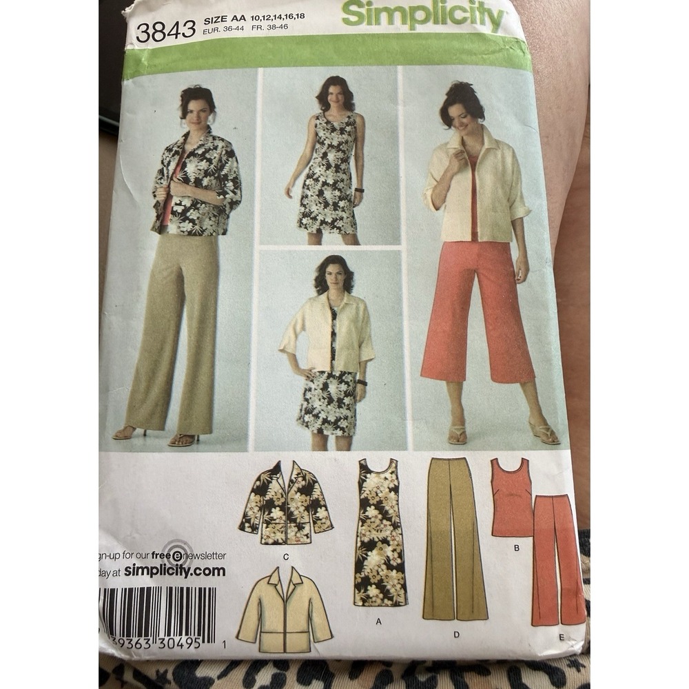 Simplicity 3843 Size 10-18 Misses' Dress Top Pants Jacket